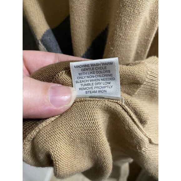 Vintage Van Heusen Tan Button Up Cardigan Waist Tie Gray/White/Brown Argyle Sz L - Picture 11 of 16